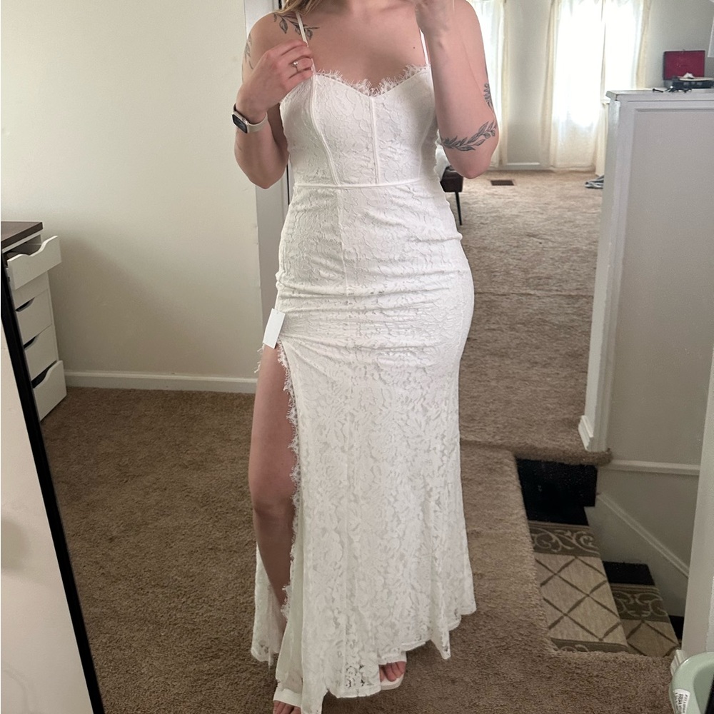 Lovely Florals White Floral Jacquard Halter Mini Dress